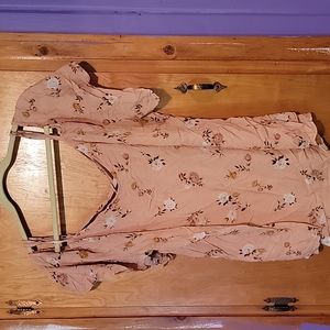 Peach flowered cold shoulder shirt